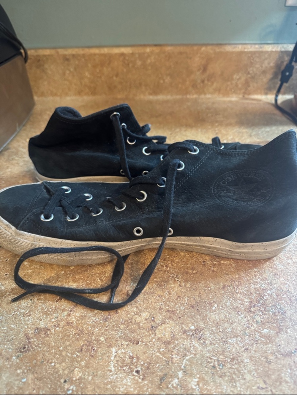 Men’s Converse Black Suede Mid-Top Sneakers with White Sole